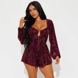 Fashion Nova Burgundy Long Sleeve Dress